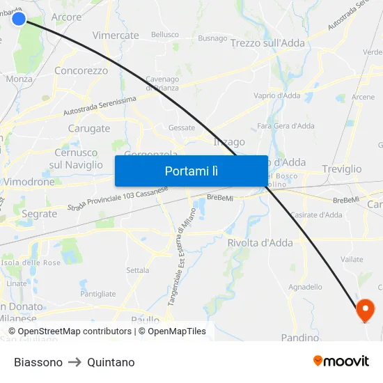 Biassono to Quintano map
