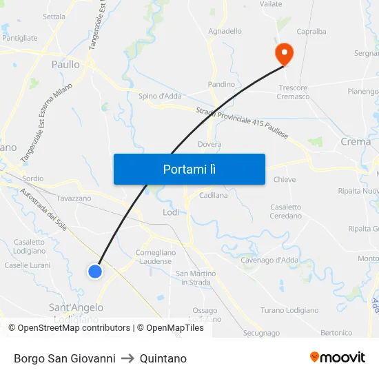 Borgo San Giovanni to Quintano map