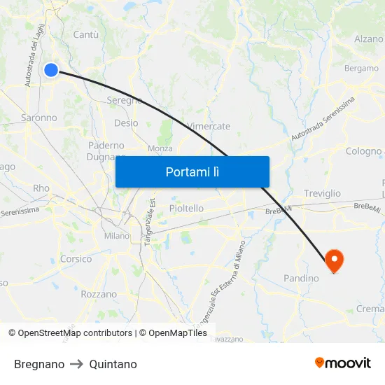Bregnano to Quintano map