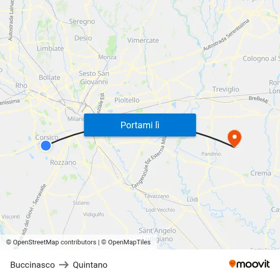 Buccinasco to Quintano map