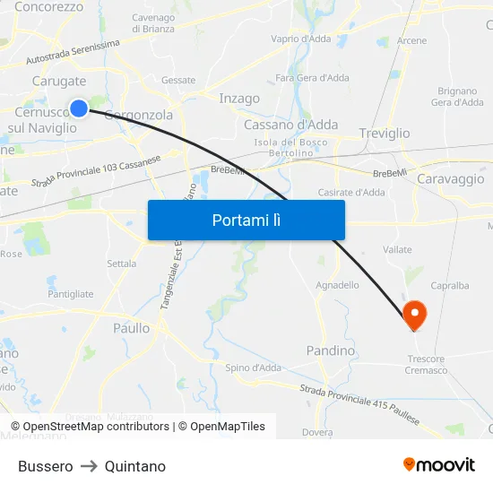 Bussero to Quintano map