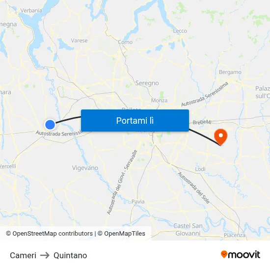 Cameri to Quintano map