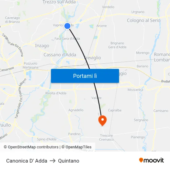 Canonica D' Adda to Quintano map