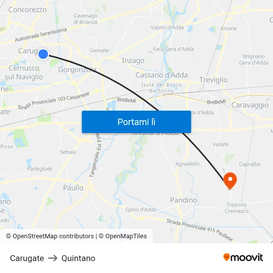 Carugate to Quintano map