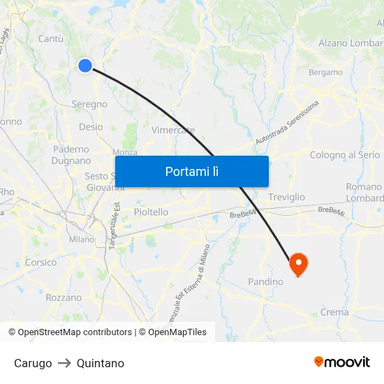 Carugo to Quintano map