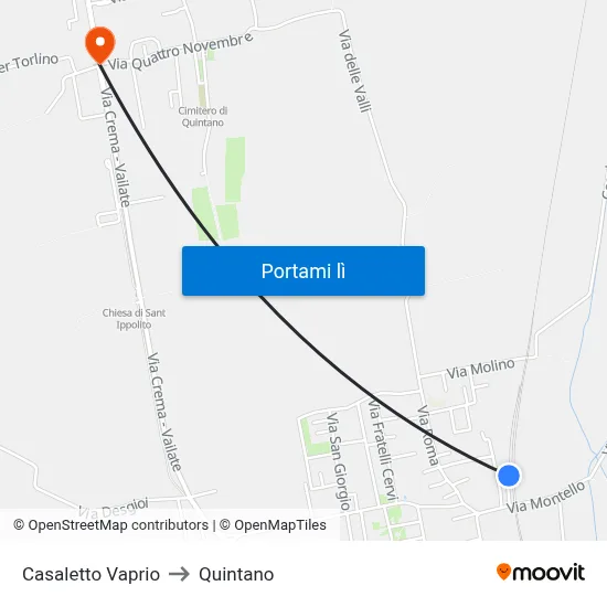 Casaletto Vaprio to Quintano map