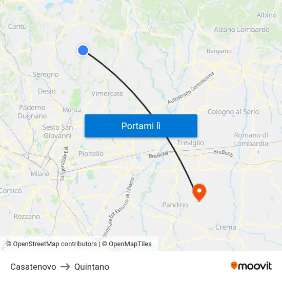 Casatenovo to Quintano map