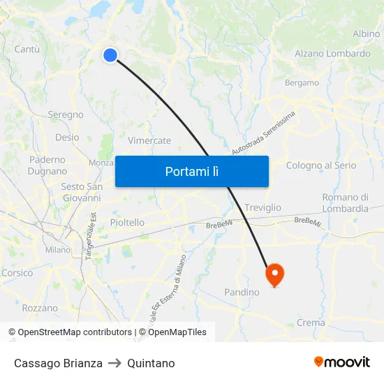 Cassago Brianza to Quintano map