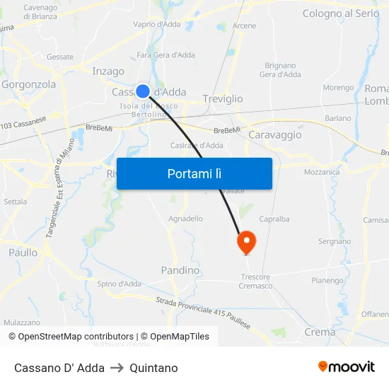 Cassano D' Adda to Quintano map