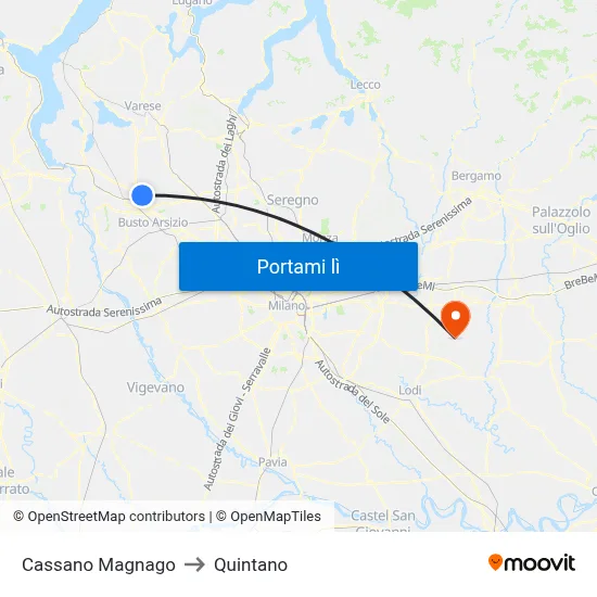 Cassano Magnago to Quintano map