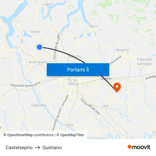 Castelseprio to Quintano map
