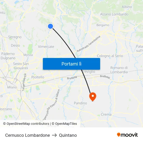 Cernusco Lombardone to Quintano map