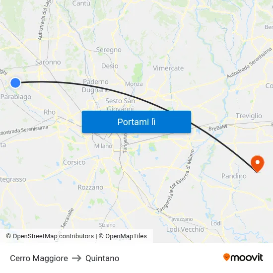 Cerro Maggiore to Quintano map