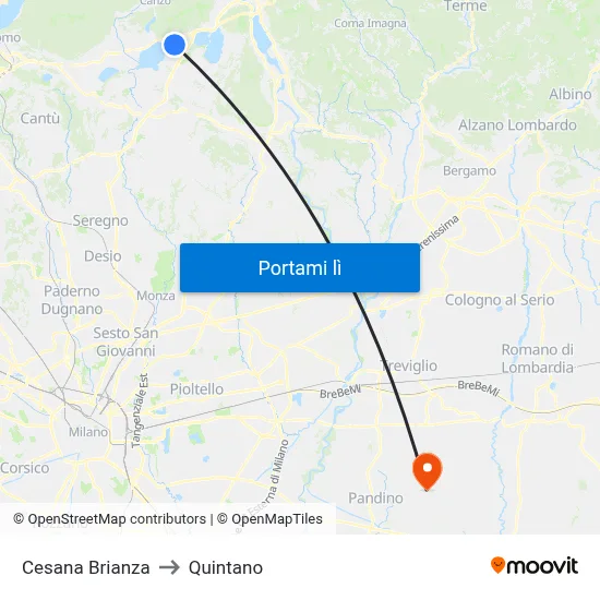 Cesana Brianza to Quintano map