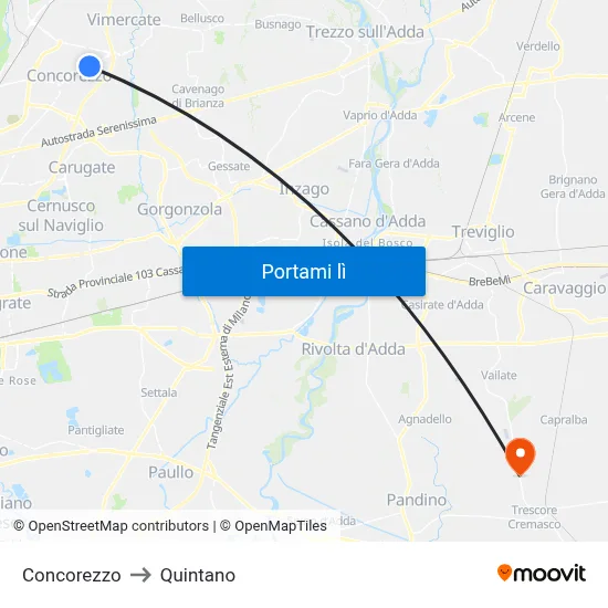 Concorezzo to Quintano map