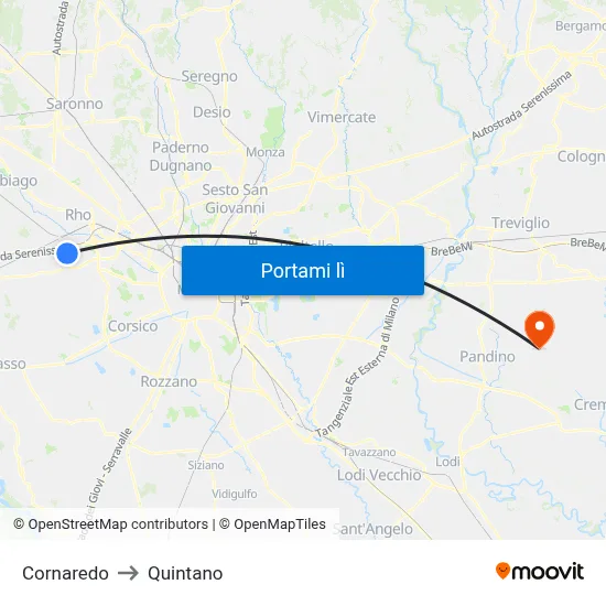 Cornaredo to Quintano map