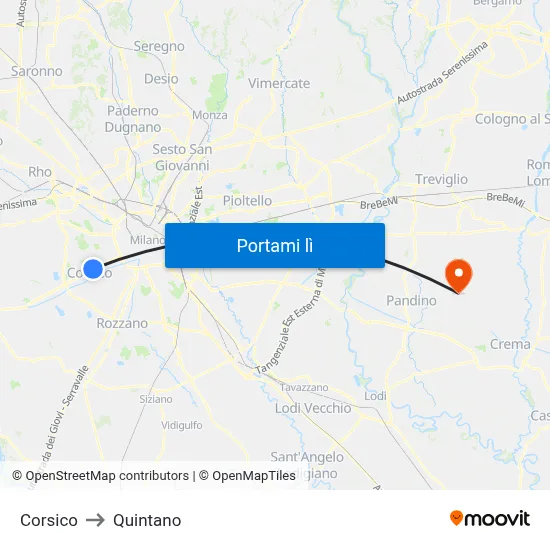 Corsico to Quintano map