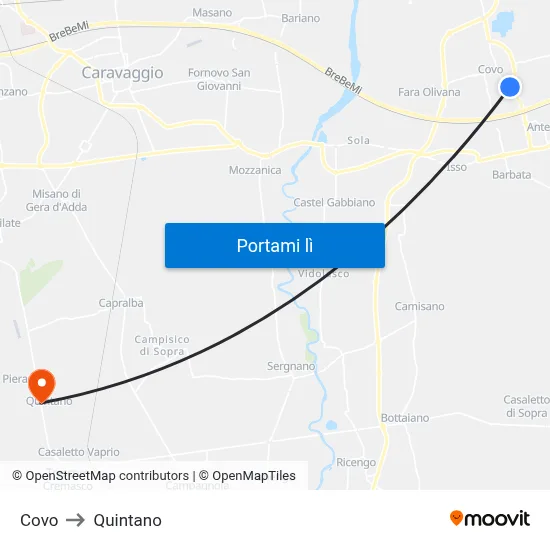 Covo to Quintano map