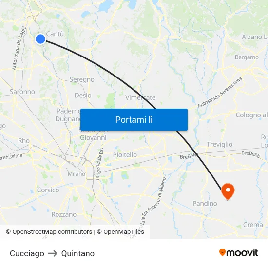 Cucciago to Quintano map
