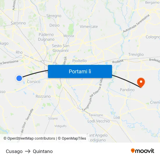 Cusago to Quintano map
