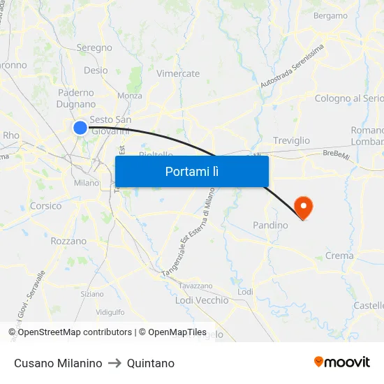 Cusano Milanino to Quintano map