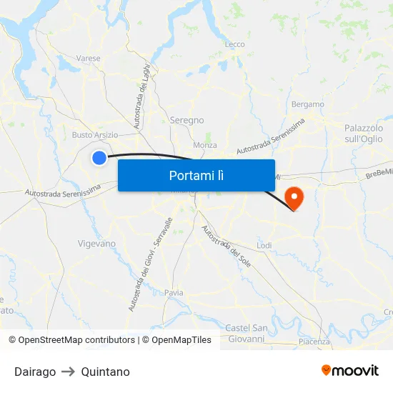 Dairago to Quintano map