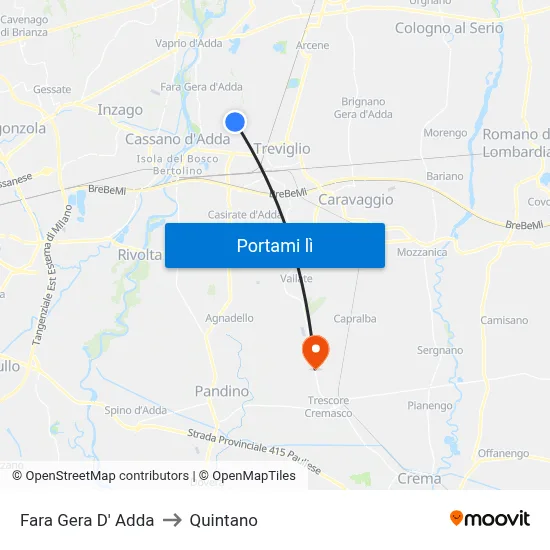 Fara Gera D' Adda to Quintano map