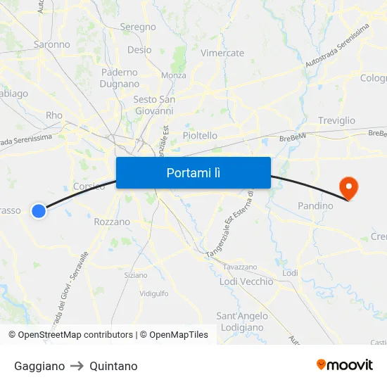 Gaggiano to Quintano map