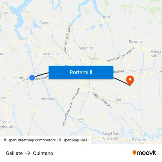 Galliate to Quintano map