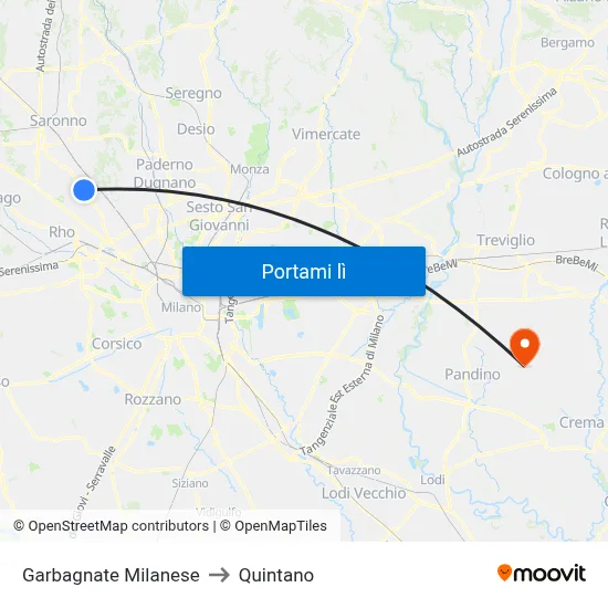 Garbagnate Milanese to Quintano map