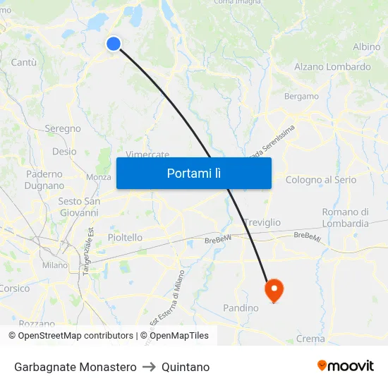 Garbagnate Monastero to Quintano map