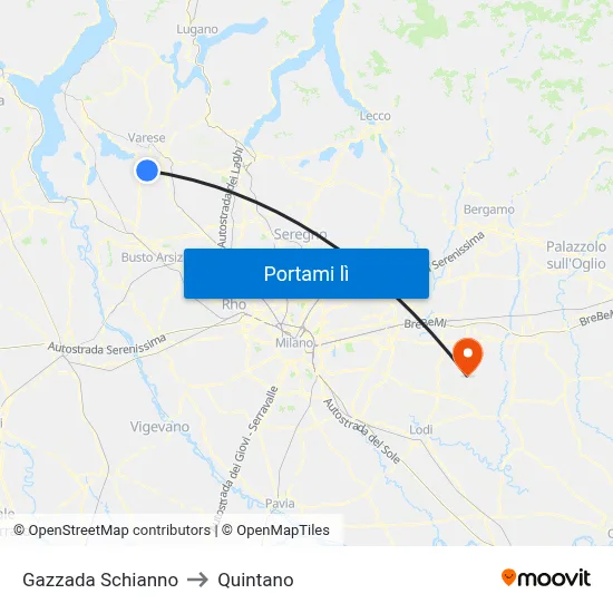 Gazzada Schianno to Quintano map