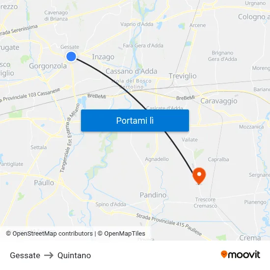 Gessate to Quintano map