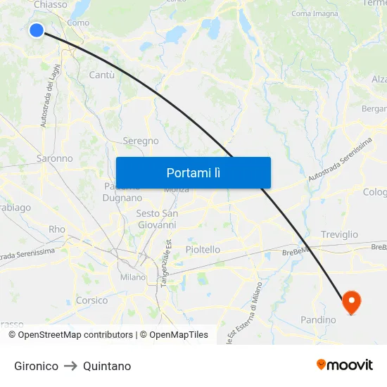 Gironico to Quintano map