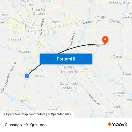 Giussago to Quintano map