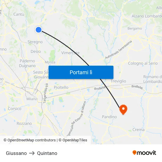 Giussano to Quintano map