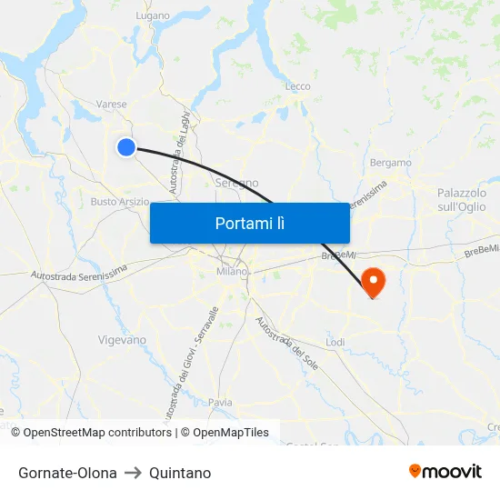 Gornate-Olona to Quintano map