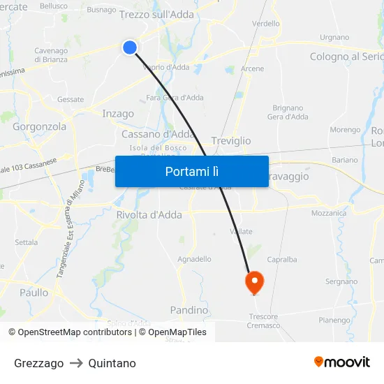 Grezzago to Quintano map