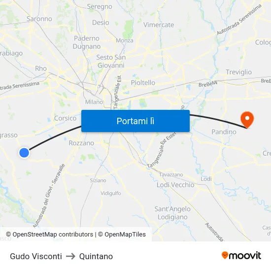 Gudo Visconti to Quintano map