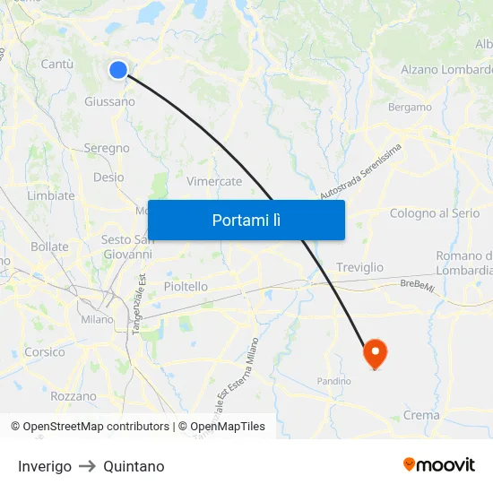 Inverigo to Quintano map