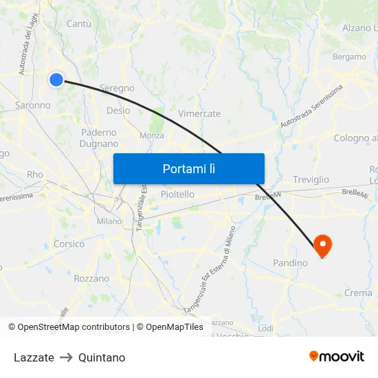 Lazzate to Quintano map