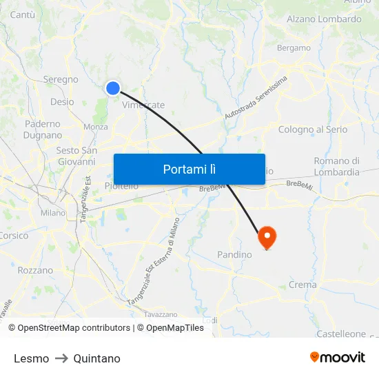 Lesmo to Quintano map