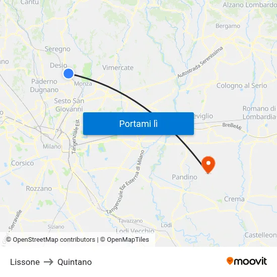 Lissone to Quintano map