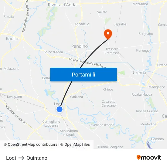 Lodi to Quintano map