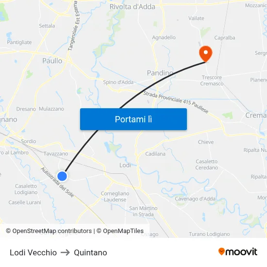 Lodi Vecchio to Quintano map