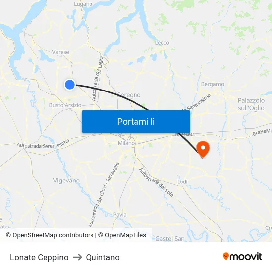 Lonate Ceppino to Quintano map