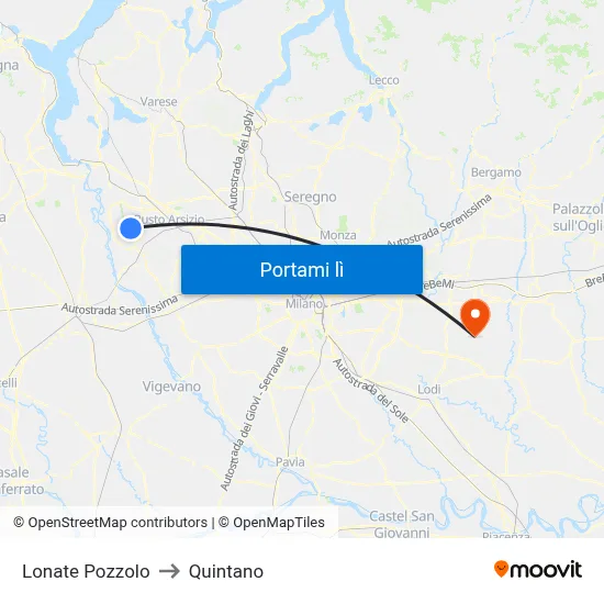 Lonate Pozzolo to Quintano map