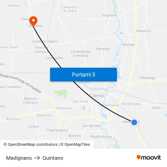 Madignano to Quintano map