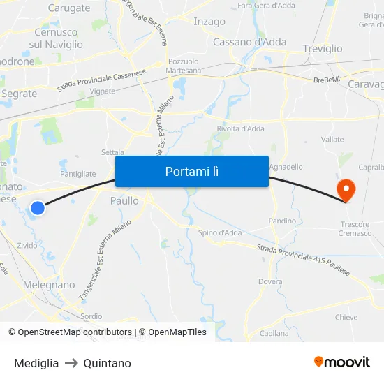 Mediglia to Quintano map