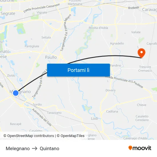 Melegnano to Quintano map